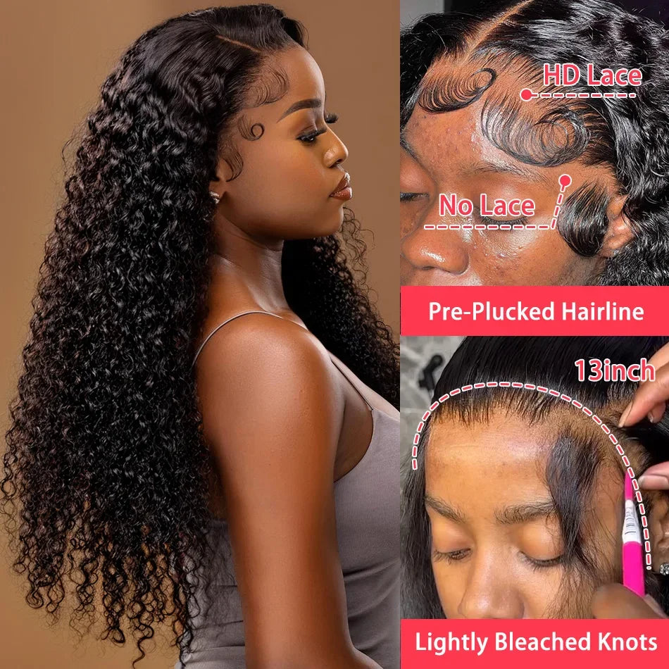 250 Density Human Hair 13x6 Deep Wave HD Lace Frontal Wigs 13x4 Water Curly 5x5 Glueless Lace Front Wig 30 40 Inch Closure Black