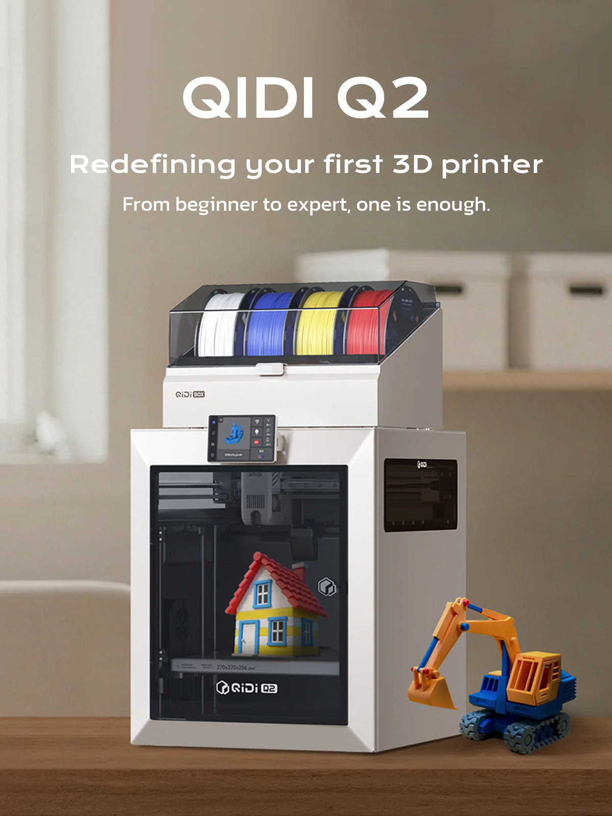 QIDI Q2 FDM 3D Printer Upgrade AI Camera Enclosed 65℃ Heated Chamber Ultra Air Filtration 600mm/s High Speed 3D Printing Machine