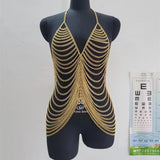 Women's Chainmail Halter Mini Dress Backless Metal Body Chain Beach Clubwear Sexy Festival Party Outfit Multi-Layered Vestidos