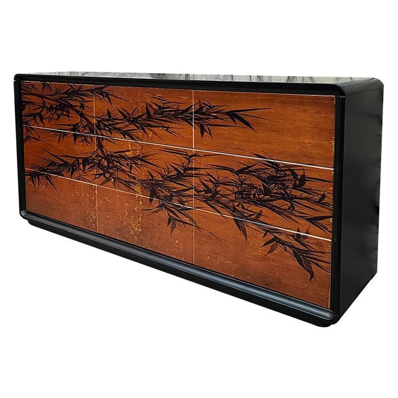 D14 Medieval ink bamboo solid wood bucket cabinet, living room storage, bedroom decorative storage cabinet