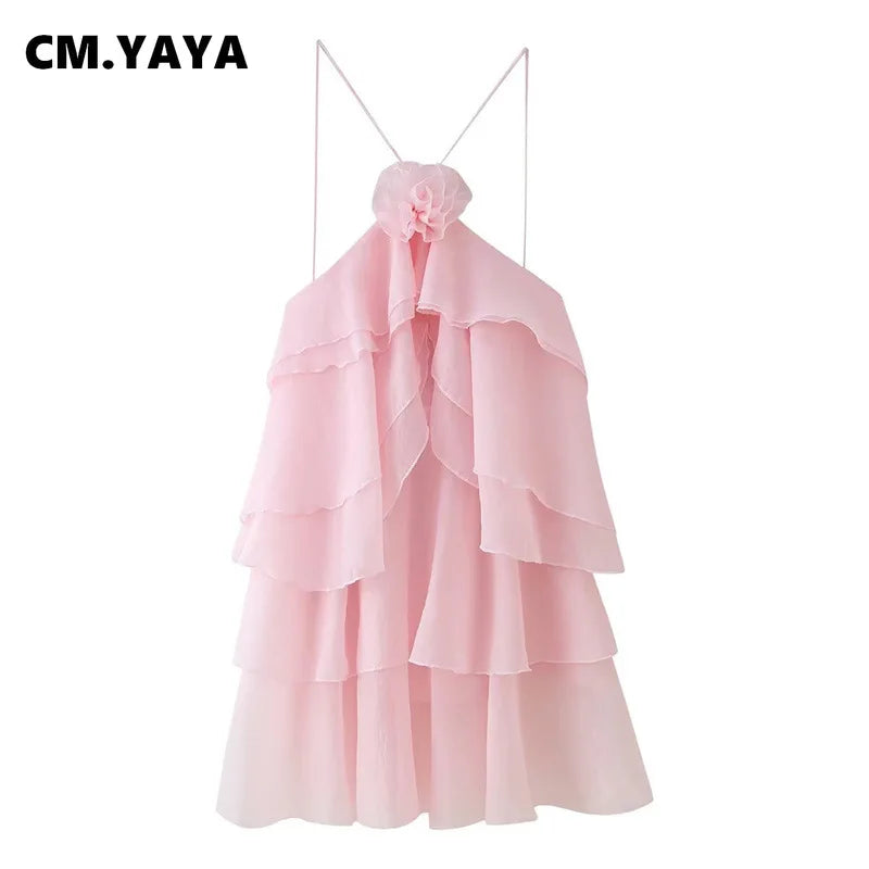 CM.YAYA Women Sleeveless Cascading Ruffles Smock Big Swing Dress 2025 Birthday Vacation Street Summer Party Dresses Vestidos