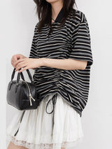 CHIC VEN Women T-Shirts Slim Pullover Short Sleeve New Contrast Stripes Pleated Tees Female Top for Girl Spring Autumn 2026