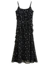 FSLE Summer Women Floral Print Ruffle Tiered Maxi Dress Adjustable Spaghetti Strap A-Line Long Dress Coquette Romantic Style