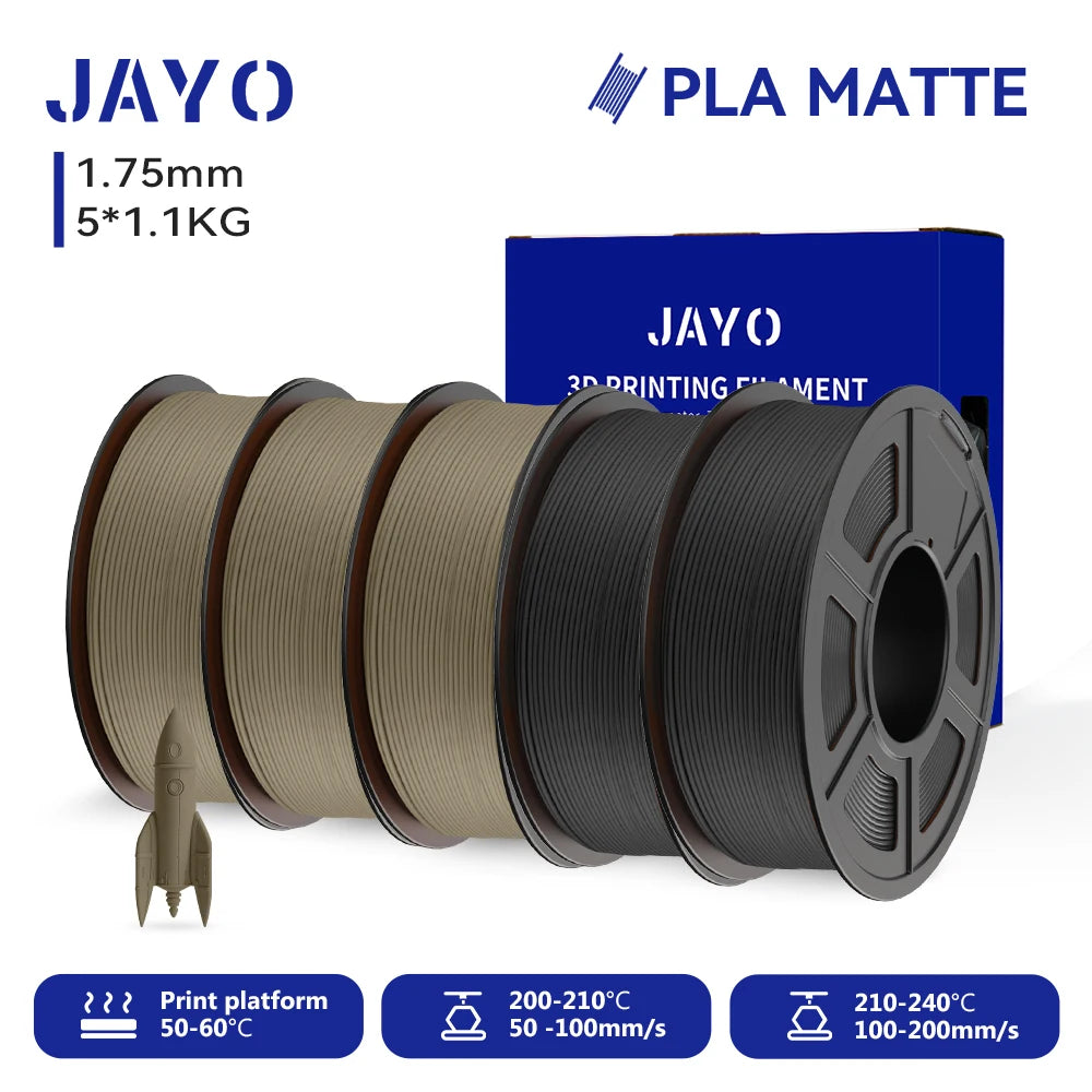 JAYO 3D PETG/PLA/PLA PLUS Filament 1.75mm PLA Filament 5 Rolls For Bambu FDM 3D Printer Neatly Wound 3D Printing Material for 3d