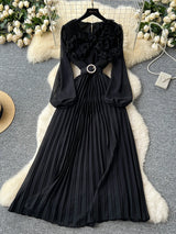 2026 Spring Autumn Fashion Elegant Dress for Women New French Mushroom Edge Crimping Loose Chiffon Long Sleeve Long Dress C141