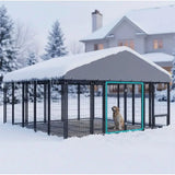10x10FT Dog Kennel Outside Double Door Outdoor with Feeding, Heavy Duty Dog Crate Durable Cage with Roof & Double Lock