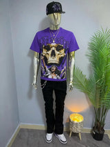Y2K Purple Skull Graphic T-shirt Men Gothic Streetwear Rock Band Print Oversized Short Sleeve Top