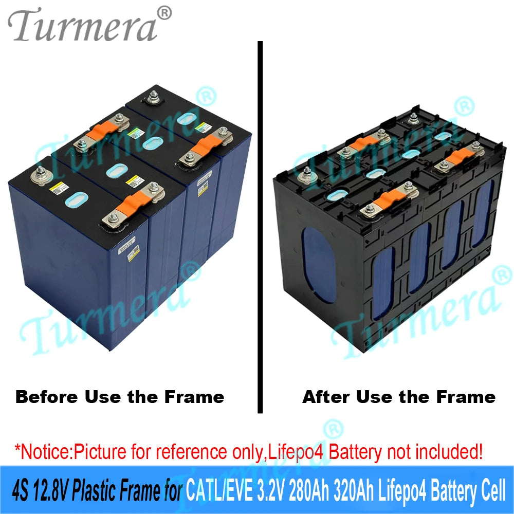 Turmera 12V 24V Battery Frame Flame-Retardant ABS PC Plastic Holder with Latches for CATL EVE 280Ah 320Ah 105Ah Lifepo4 Cell Use