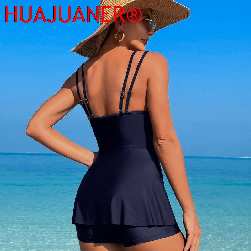 2026 Tankini Swimsuits for Women Bathing Suits with Shorts Modest Swim Dress Solid Swimwear Summer Beach Suit