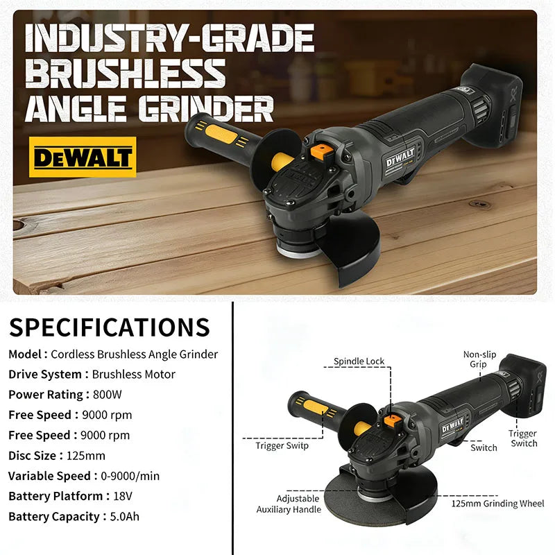 DEWALT DCG406 20V Max XR Cordless 6.0Ah 125mm Angle Grinder M14 Spindle 9000 RPM for Construction DIY Industrial Use