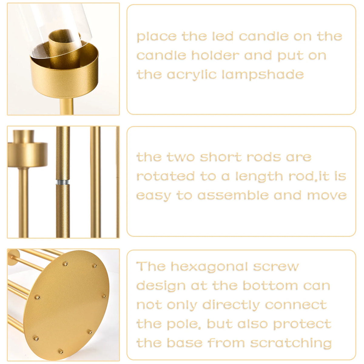 4 Sets 7-Arm Gold Floor Candelabra 48 in Tall Wedding Centerpieces Metal Candle Holder with Removable Acrylic Lampshade