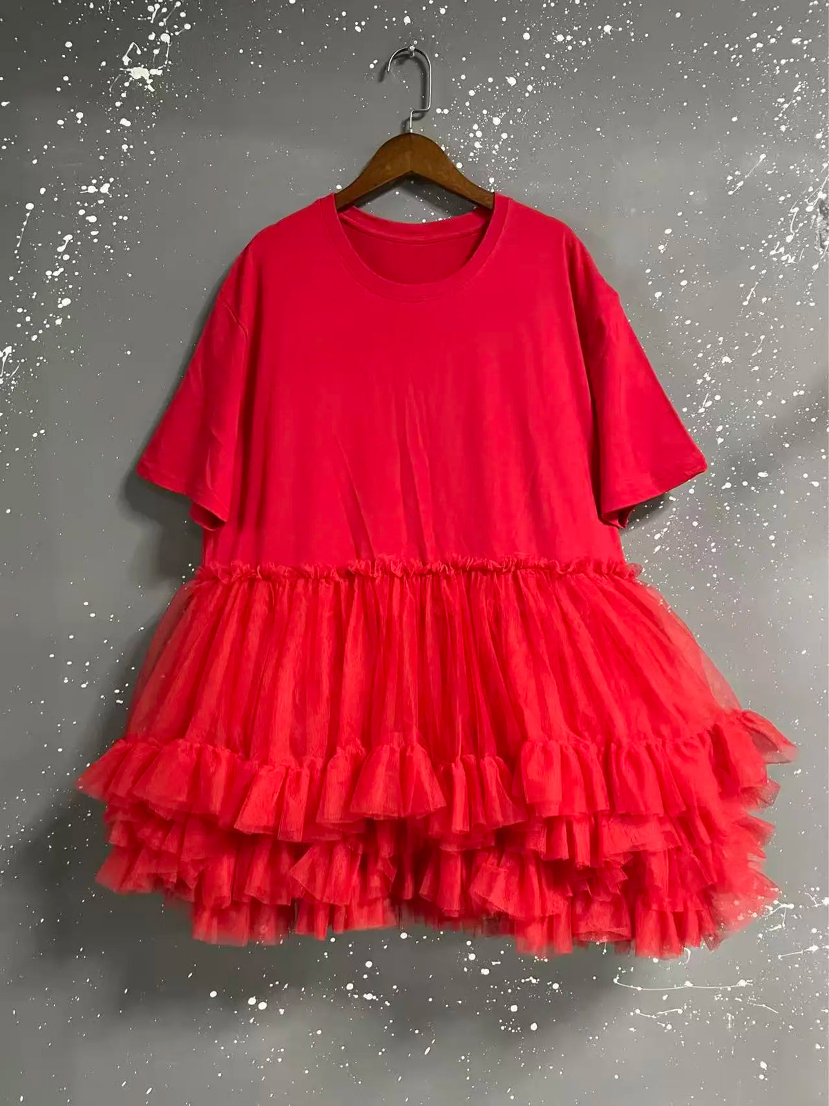 [EWQ] Fashion Streetwear Ball Gown Dress Solid Colors Spliced Irregular Mesh Loose Women Dresses 2025 Summer New Tide 16O6549