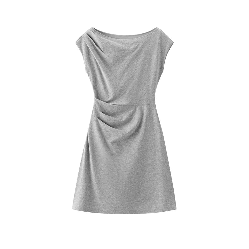 Semir Women Dress One Shoulder Oblique Neck Waist Pleated Solid Cool Feeling Mini 2026 Summer Minimalist Temperament Fashion Top
