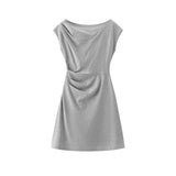 Semir Women Dress One Shoulder Oblique Neck Waist Pleated Solid Cool Feeling Mini 2026 Summer Minimalist Temperament Fashion Top