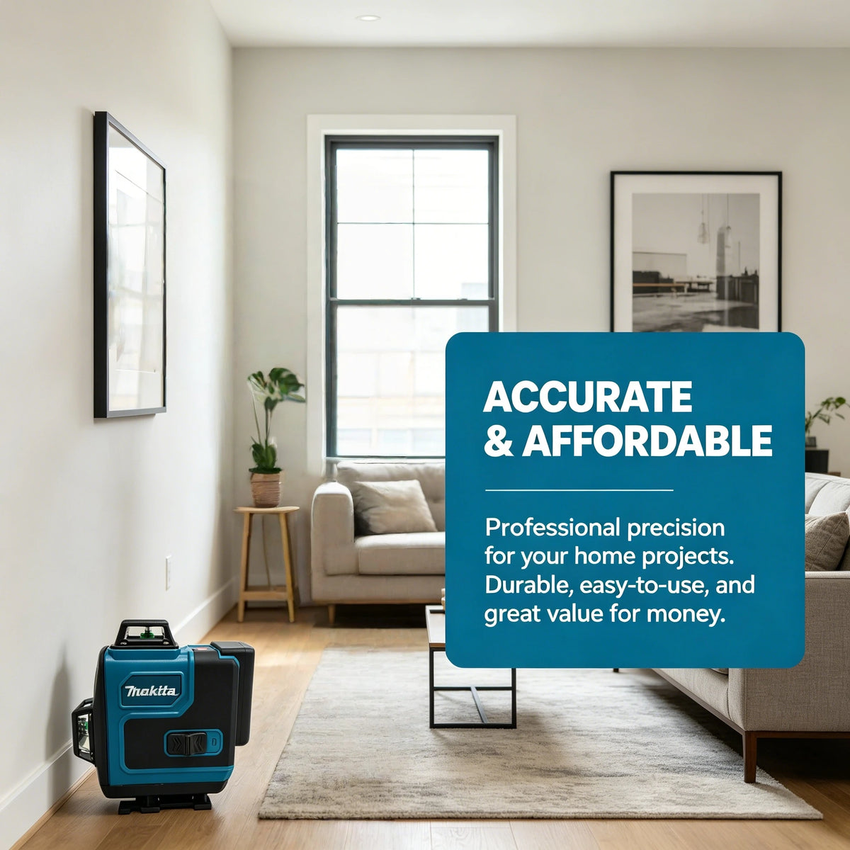 Makita Laser Level:Self-Leveling & Manual Modes,515nm Green Light,±4° Range,16 Lines,IP65,With Remote & Battery for Alignment