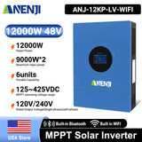 ANENJI Split Phase 12KW 48V Hybrid Solar Inverter 120/240VAC Pure Sine Wave Parallel Inverter built-in 2 MPPT 200A Solar Charger