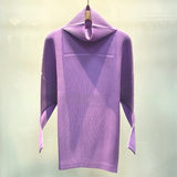 Miyake Casual Stand-up Collar Pullover Sweater Autumn and Winter New Solid Color Loose Pleated Long-sleeved Jacket Women
