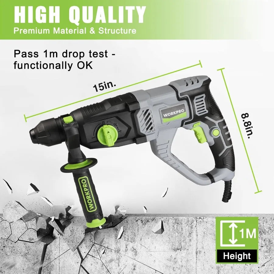1-1/4 Inch SDS-Plus Rotary Hammer Drill 7.5AMP Lightweight Corded Version for Concrete Demolition Chipping Rotomartillo