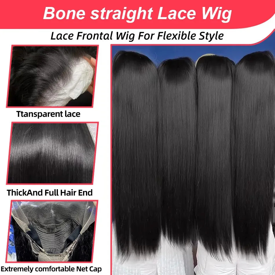 250 Density 100% Human Hair 40 Inch Straight 13x6 HD Lace Frontal Wigs Black Closure 13x4 Lace Front Wig 5x5 Glueless Brazilian