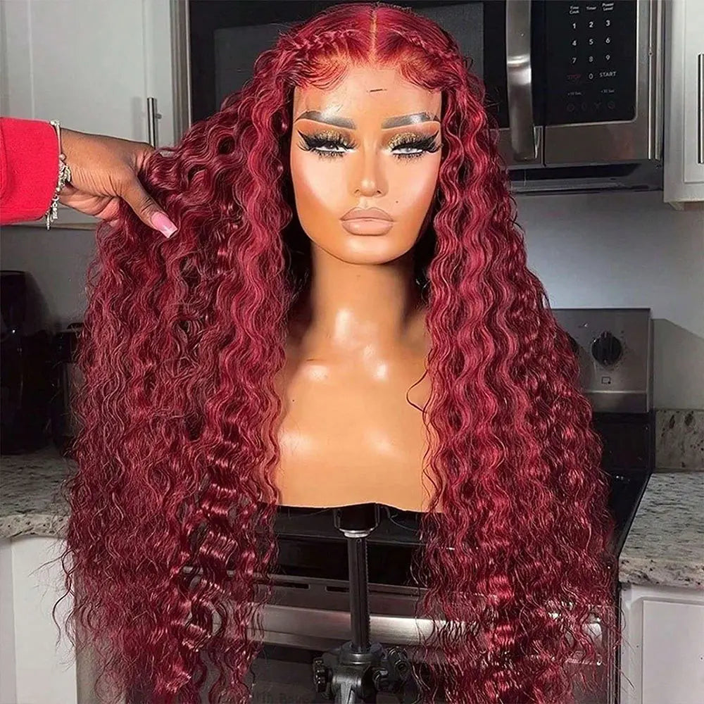 250% 13x4 HD Transparent 99J Burgundy Loose Wave Lace Front Wigs Deep