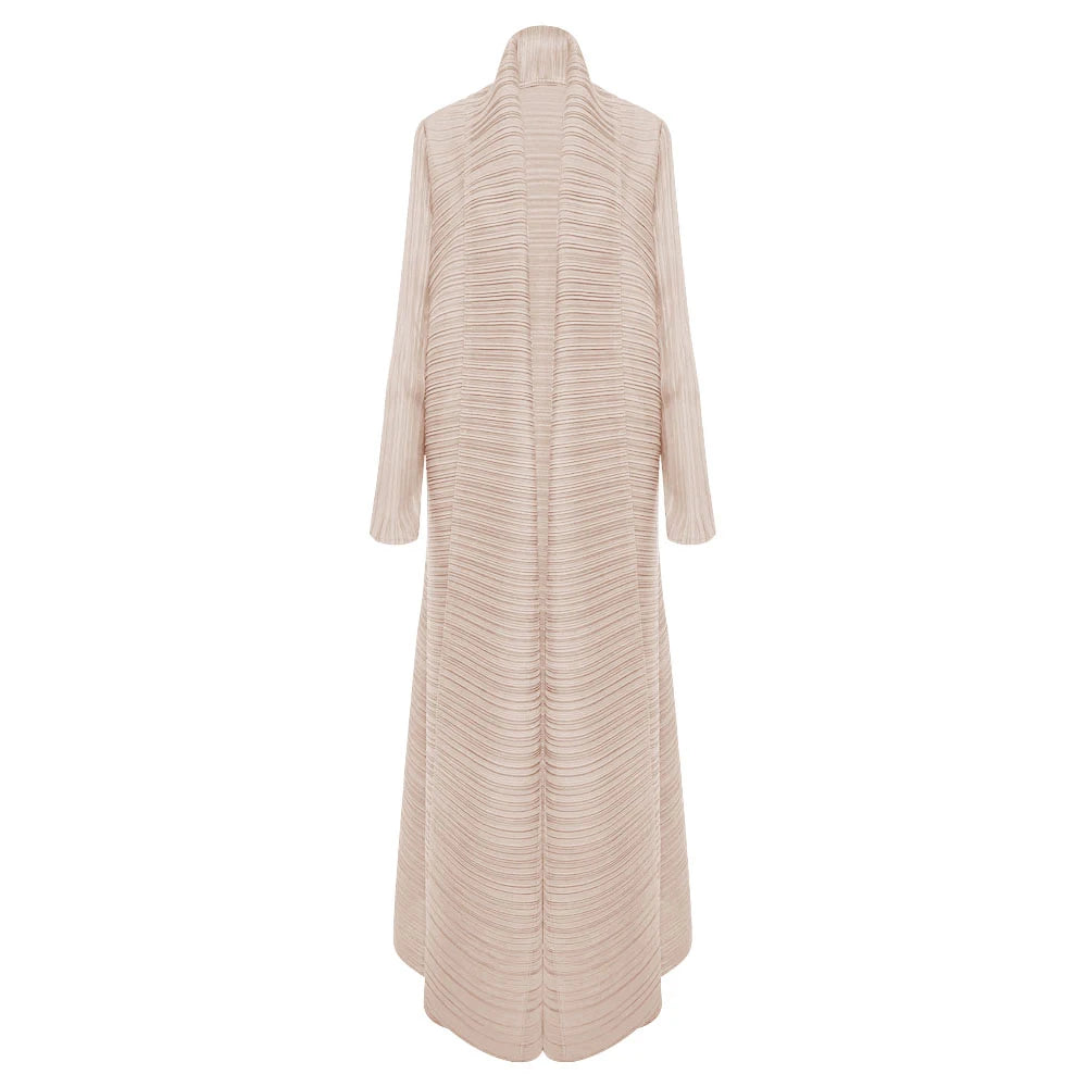 Miyake Pleated Turndown Collar Long Sleeve Cardigan Dress Long Coats Women New Abaya Fashion Solid Loose Large Size Clothes