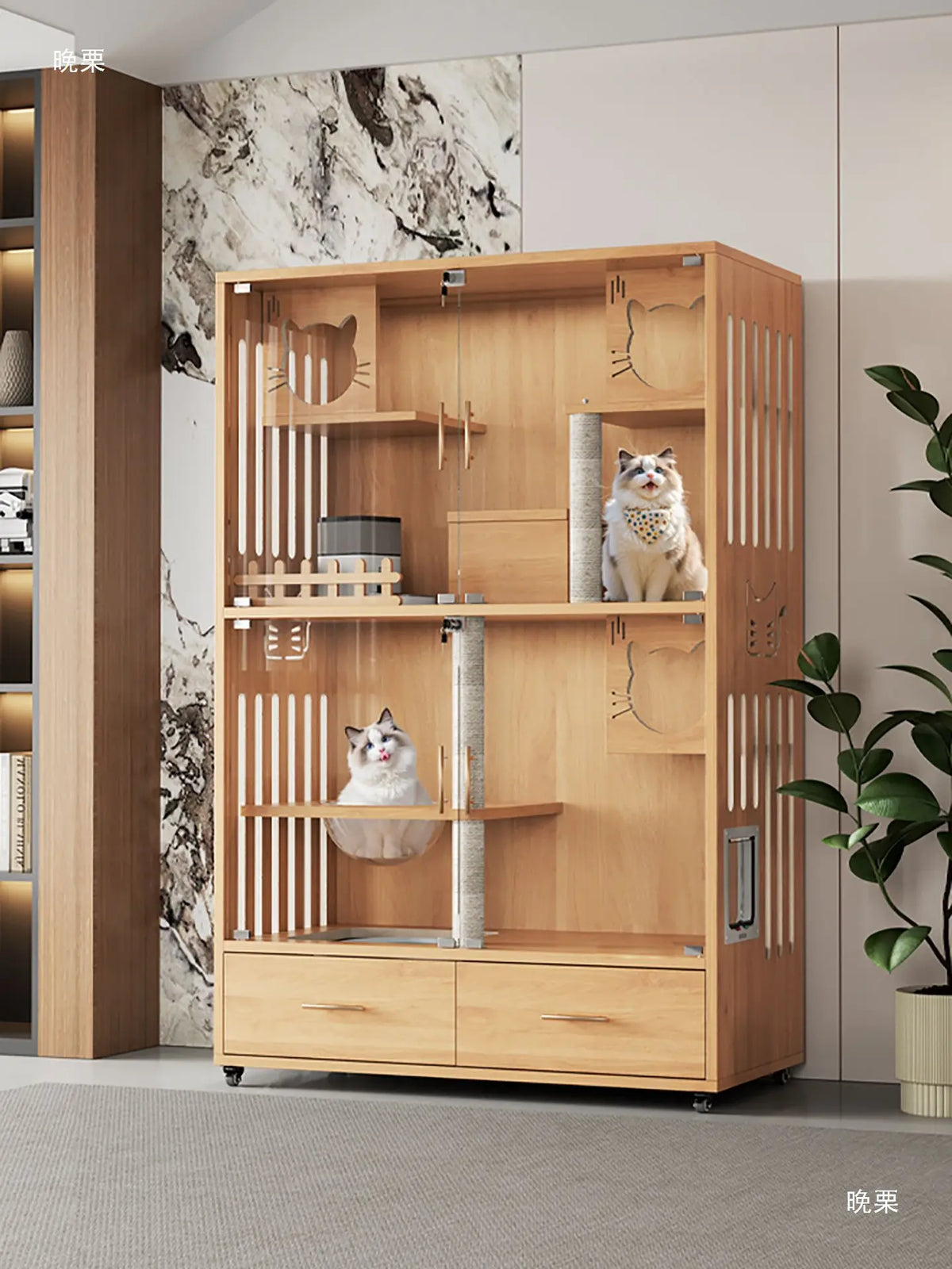 Cat nest cat villa solid wood household indoor litter box with toilet integrated cabinet luxury large cat house