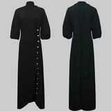 Modigirl Wedding Prom Evening Gown Party Slit Maxi Dresses for Woman 2025 New Lace Up Gold Button Womens Black Autumn Long Dress