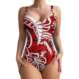 Customized Pattern Printed Halter One-Piece Women'S Beach Bikini With Samoan Gathered And Soft-Fitting Tribal Design Swimsuit