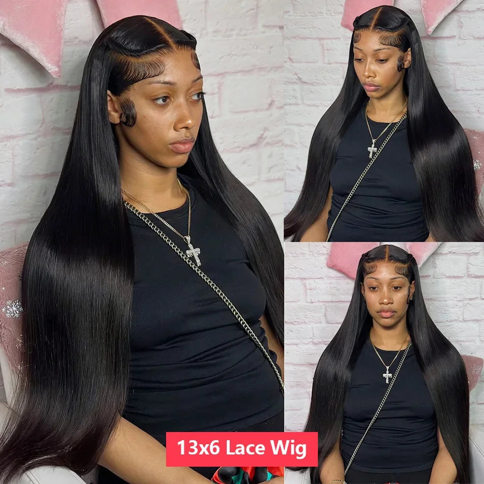 250 Density 100% Human Hair 40 Inch Straight 13x6 HD Lace Frontal Wigs Black Closure 13x4 Lace Front Wig 5x5 Glueless Brazilian