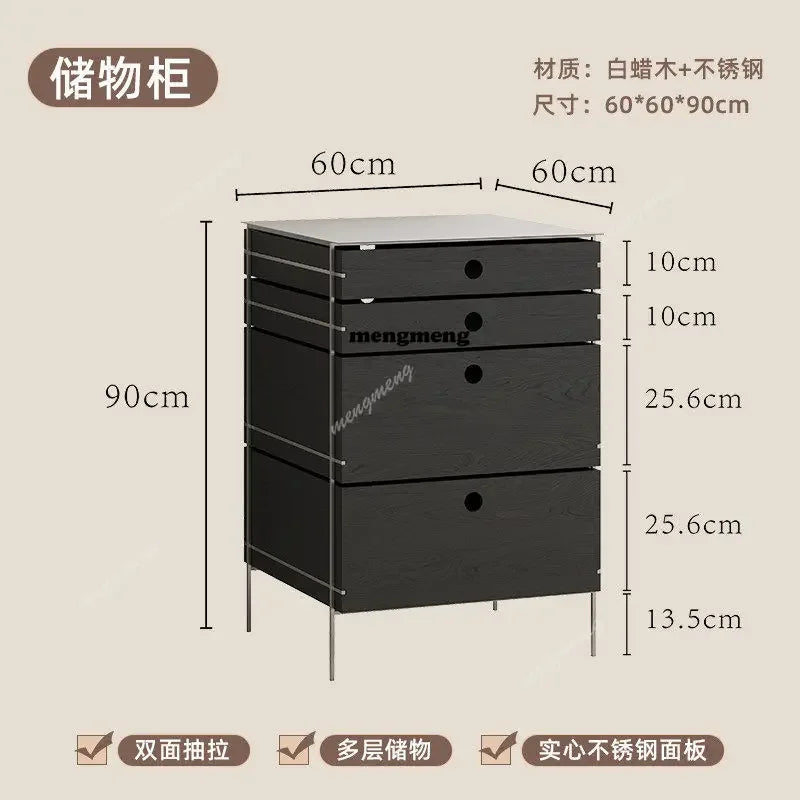 A139 Stainless steel solid wood chest cabinet household multi-layer storage storage living room locker