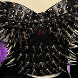 Women's Y2K Gothic Black PU Leather T-shirt Spiked Boho Emo Punk Rock Grunge Rave Festival Tops Bra with Spikes for Teens