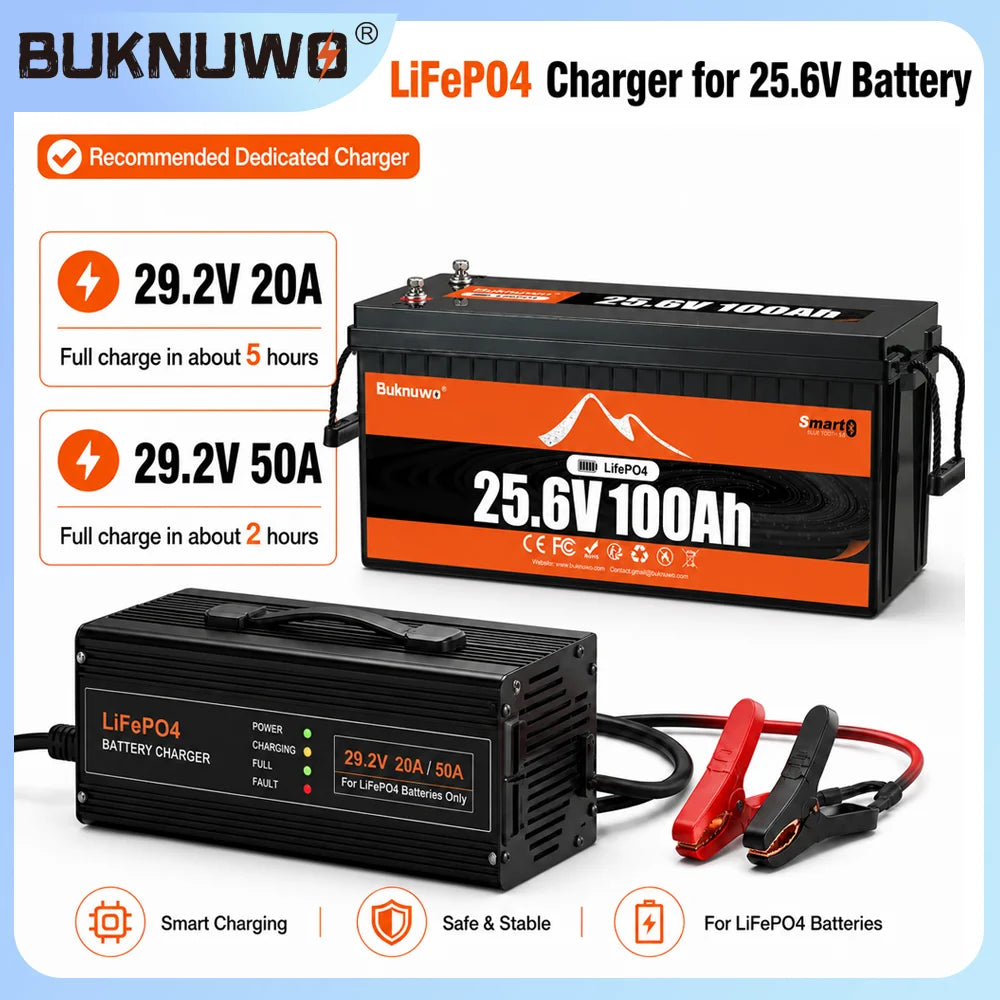 Buknuwo LiFePO4 24V/25.6V 100Ah Lithium Battery With Bluetooth Built-in 100A BMS Grade A Cells 2560Wh Power Energy Storage Battery Low-Temp Protection Capable Of Over 10000 Cycles Support Parallel Battery For Solar,RV,Marine,Off-Grid Application,Camp