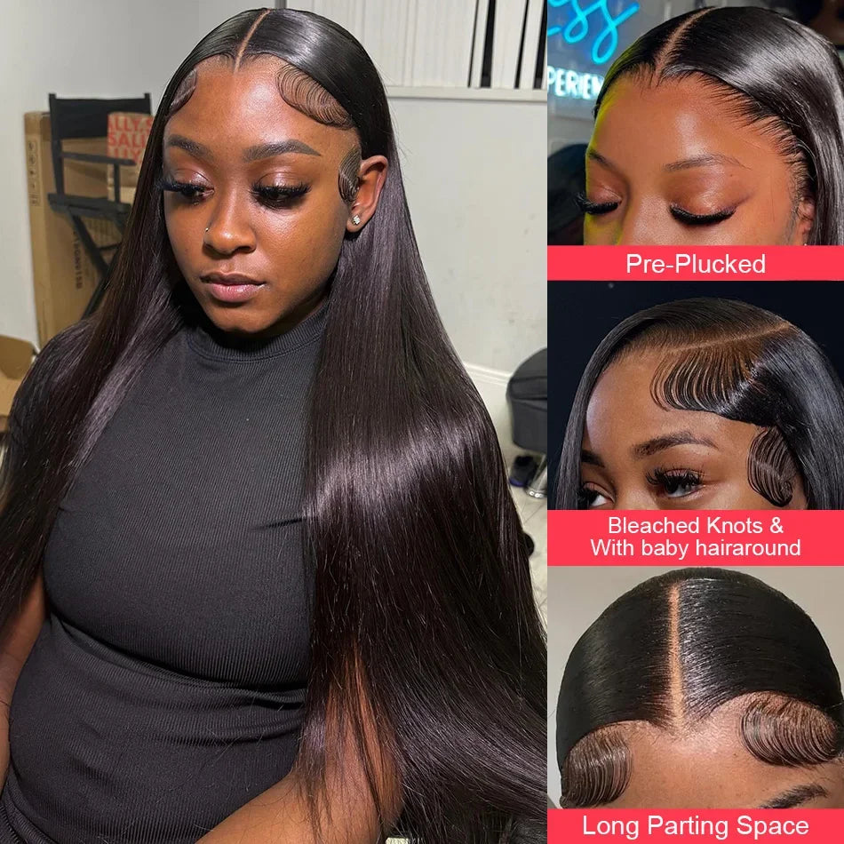 250 Density 100% Human Hair 40 Inch Straight 13x6 HD Lace Frontal Wigs Black Closure 13x4 Lace Front Wig 5x5 Glueless Brazilian
