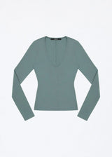 Tank Grape Purple New V-Neck Slim Long-Sleeved Cotton Elastic Series Solid Color Waist Cut Undershirt