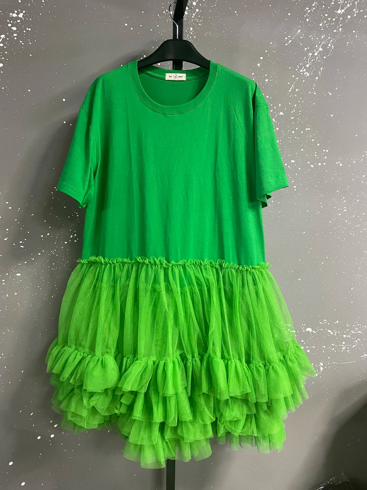 [EWQ] Fashion Streetwear Ball Gown Dress Solid Colors Spliced Irregular Mesh Loose Women Dresses 2025 Summer New Tide 16O6549