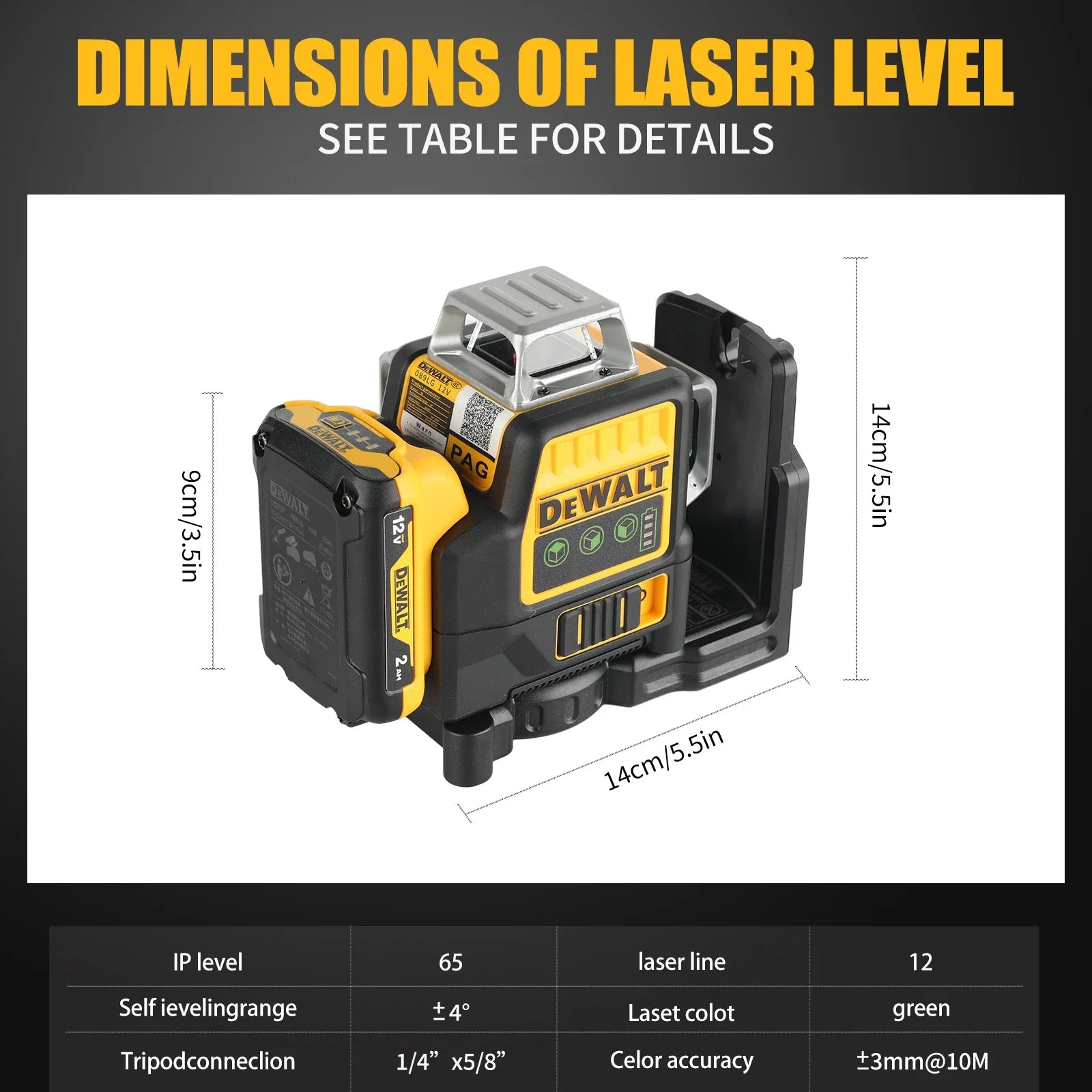 DEWALT DW089LG 12 Lines Green Laser Level 12V Cordless 3x360° with