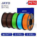 JAYO 3D PETG/PLA/PLA PLUS Filament 1.75mm PLA Filament 5 Rolls For Bambu FDM 3D Printer Neatly Wound 3D Printing Material for 3d