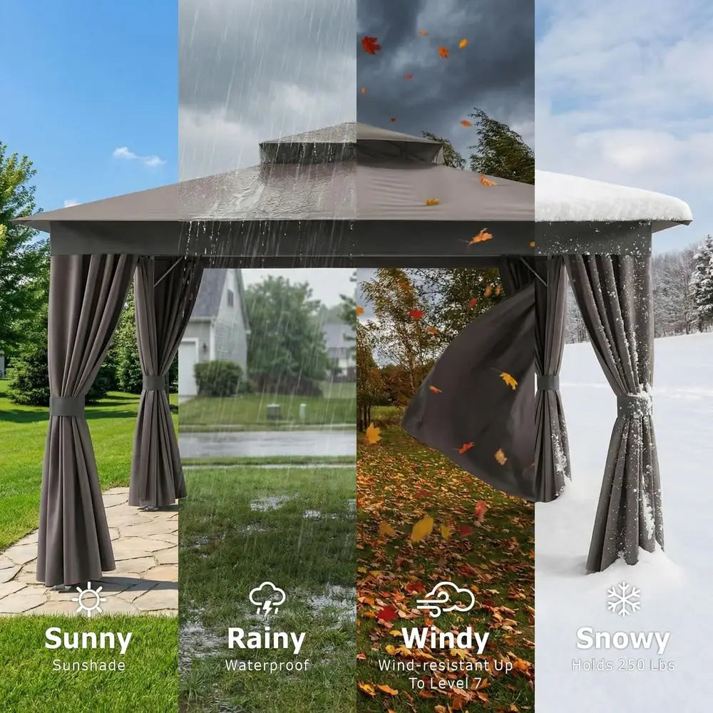 Outdoor Gazebo, Heavy Duty Metal Frame Patio Gazebo Canopy with Waterproof Double Roofs, Tent Shelter with UPF50 Protection, Mo
