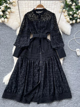 Court Sle Heavy Embroidery Lantern Sve Long Dr Women's Retro Winter Faion High Waist A-Line Dr Korean Version