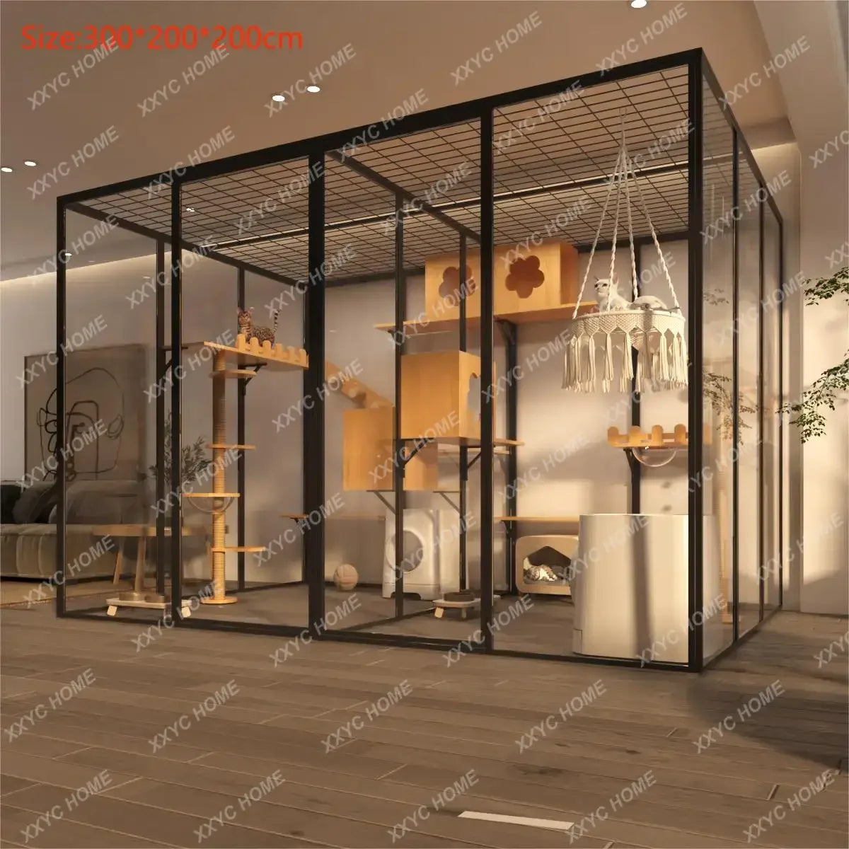 Displaying Cabinet Cat Cage Cattery Pet Products Animal Cages Solid Wooden Tempered Glass Large Luxury Cat Villa Hotel Cat House