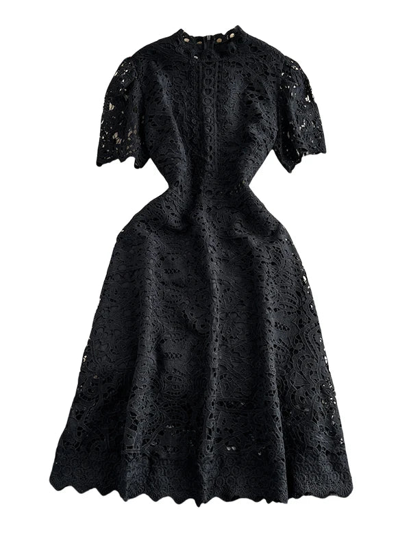 Slimming ort Sve Hollow out Waist-Cinched Hook-Design Dres Women's Faionable New Arrival Spring Summer Korean Sle