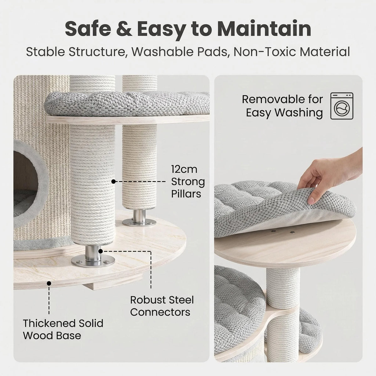 1.7m Extra Large Multi-Level Luxury Wooden Cat Tower E0 Plywood Cat Condo with Paper Rope Scratching Post for Multiple Cats