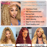 Curly Honey Blonde Wig Human Hair 13x6 Deep Wave Frontal Wigs For Women
