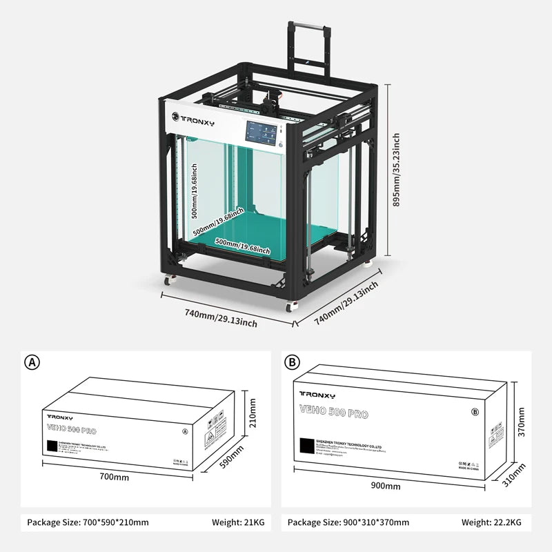TRONXY VEHO 500 PRO High Speed 3D Printer 600mm/s Printing Large Build Size 500*500*600mm With Klipper Firmware 3D Printer Kits
