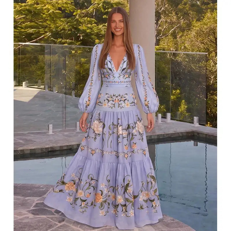 Flaxmaker Women Swimsuit Sets 2026 Summer V Neck Long Sleeves Printed Beachwear Ladies Party Swimwear Biquini conjunto de