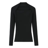 Women's Slim Fit Long Sleeve T-Shirt 2026 Summer New Style Multicolor Ribbed Square Collar Casual Cotton Thin Short Length