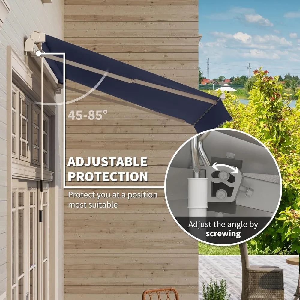 10' X 8' Retractable Awning, Patio Awnings, Sunshade Shelter W/Manual Crank Handle, Customized