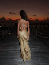 Sexy Green Hollow-out Maxi Dress Women Fashion Sleeveless Backless Pleated Slim Female Dresses Summer Party Evening Robe 2026
