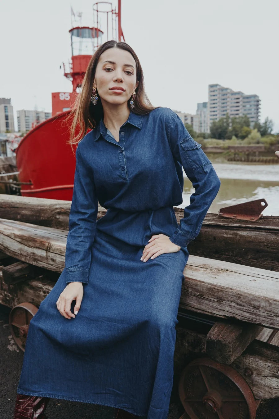 AS AW25 Denim set loose Shirt + slip dress Aline adjustable dress