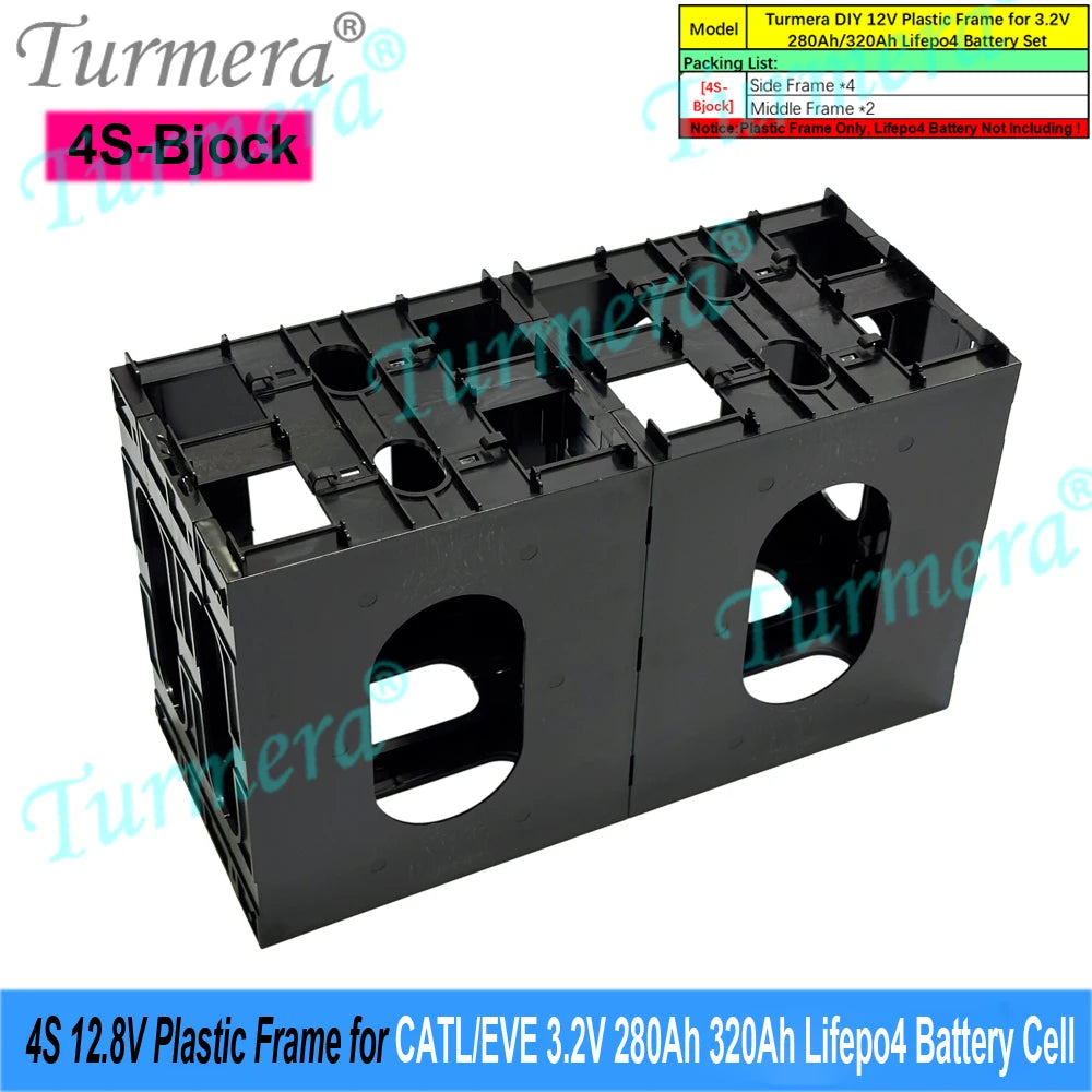 Turmera 12V 24V Battery Frame Flame-Retardant ABS PC Plastic Holder with Latches for CATL EVE 280Ah 320Ah 105Ah Lifepo4 Cell Use